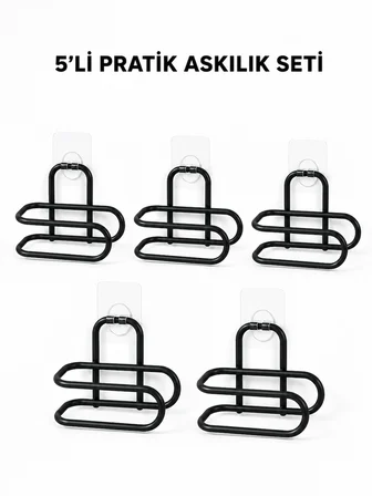 Siyah Metal Wc Kağıtlık Yapışkanlı Tuvalet Kağıdı Rulo Tutucu 5 Adet Avantajlı Set