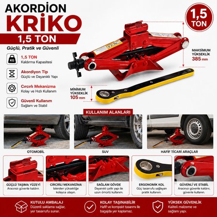 1,5 Ton Akordiyon Kriko Cırcırlı Araç Kaldırma Krikosu