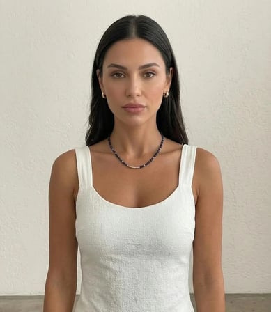 Kristal Taş Kolye, Hematit ve Kristal Mavi Taşlı Kadın Kolye, Kadın Hediye Minimal Taş Kolye, Lacivert Rose Kolye