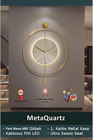 Timelles Kristal - Büyük Boy(50X75CM) - (PİLLİ LED) - Metal (MOBİLYA) Duvar Saati