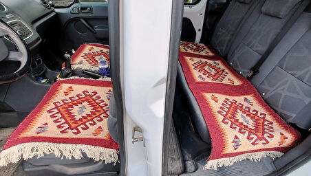 Reversible Oto Koltuk Kilim Seti • 3 Parça • Makine Dokuma • Akrilik & Polyester • Saçaklı