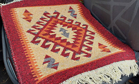 Reversible Oto Koltuk Kilim Seti • 3 Parça • Makine Dokuma • Akrilik & Polyester • Saçaklı