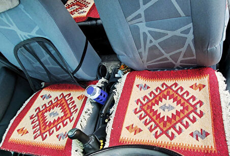 Reversible Oto Koltuk Kilim Seti • 3 Parça • Makine Dokuma • Akrilik & Polyester • Saçaklı