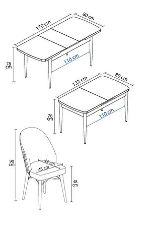 Calvin Atlantik 80x132 Açılabilir Mdf Masa Yemek Odası Takımı, Mutfak Takımı 4 Adet Sandalye