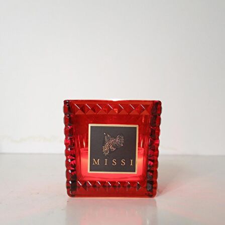 Yılbaşı Kırmızı Kristal Kare Cam Mumluk ve Tealight Seti (8x8 cm)