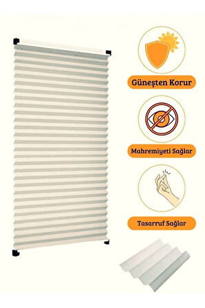 Krem Plise Perde Katlanır Cam Balkon Perdesi - Ofis Perdesi - Mutfak Perdesi