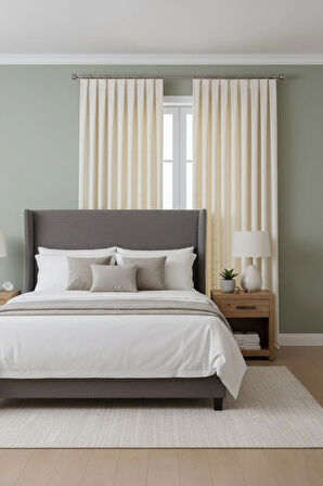 Bohem Ponponlu Krem Fon Perde 1x3 Sık Pile | Salon, Çocuk Odası Bohem Fon Perde