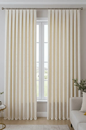 Bohem Ponponlu Krem Fon Perde 1x3 Sık Pile | Salon, Çocuk Odası Bohem Fon Perde