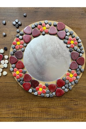 30x30cm Yuvarlak Pleksi Aynalı Yetişkin Mozaik Set (Başlangıç Seviye)Siyah-Kırmızı Tonlar