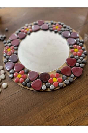 30x30cm Yuvarlak Pleksi Aynalı Yetişkin Mozaik Set (Başlangıç Seviye)Siyah-Kırmızı Tonlar
