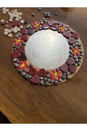 30x30cm Yuvarlak Pleksi Aynalı Yetişkin Mozaik Set (Başlangıç Seviye)Siyah-Kırmızı Tonlar