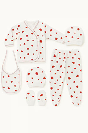 %100 Pamuklu 5 Parça Hastane Çıkışı Seti – Bebek Zıbın Takımı, Şapka, Önlük, Eldiven