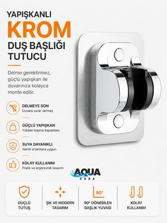 Yapışkanlı Duş Başlığı Tutucu , Ayarlanabilir Su Geçirmez Yapışkanlı Mafsal Chrome Tepe Duş Sistemleri