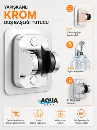 Yapışkanlı Duş Başlığı Tutucu , Ayarlanabilir Su Geçirmez Yapışkanlı Mafsal Chrome Tepe Duş Sistemleri