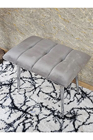 Krom Sivriltme Ayaklı 60 cm Puf Bench - Puf - Bench - Oturak - Mutfak Oturağı - Antre Oturağı Gri Renk 60 x 40 Boyut/Ebat