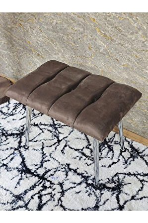Krom Sivriltme Ayaklı 60 cm Puf Bench - Puf - Bench - Oturak - Mutfak Oturağı - Antre Oturağı Kahverengi Renk 60 x 40 Boyut/Ebat