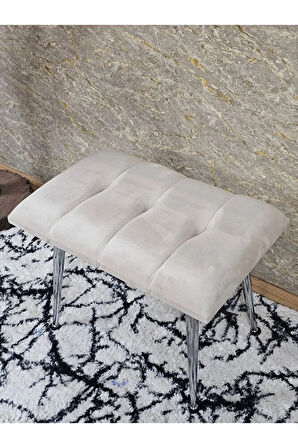 Krom Sivriltme Ayaklı 60 cm Puf Bench - Puf - Bench - Oturak - Mutfak Oturağı - Antre Oturağı Krem Renk 60 x 40 Boyut/Ebat