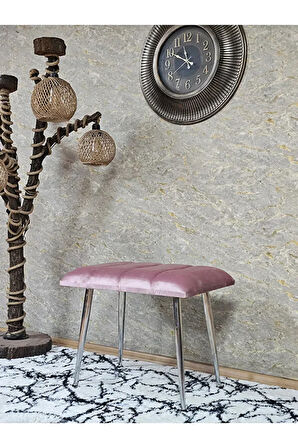 Krom Sivriltme Ayaklı 60 cm Puf Bench - Puf - Bench - Oturak - Mutfak Oturağı - Antre Oturağı Pembe Renk 60 x 40 Boyut/Ebat