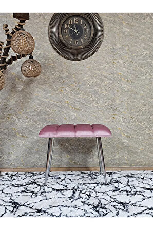 Krom Sivriltme Ayaklı 60 cm Puf Bench - Puf - Bench - Oturak - Mutfak Oturağı - Antre Oturağı Pembe Renk 60 x 40 Boyut/Ebat