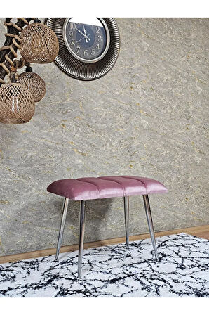 Krom Sivriltme Ayaklı 60 cm Puf Bench - Puf - Bench - Oturak - Mutfak Oturağı - Antre Oturağı Pembe Renk 60 x 40 Boyut/Ebat
