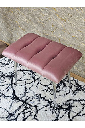 Krom Sivriltme Ayaklı 60 cm Puf Bench - Puf - Bench - Oturak - Mutfak Oturağı - Antre Oturağı Pembe Renk 60 x 40 Boyut/Ebat
