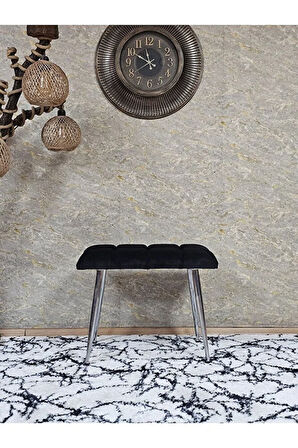 Krom Sivriltme Ayaklı 60 cm Puf Bench - Puf - Bench - Oturak - Mutfak Oturağı - Antre Oturağı Siyah Renk 60 x 40 Boyut/Ebat