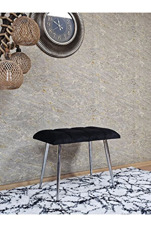 Krom Sivriltme Ayaklı 60 cm Puf Bench - Puf - Bench - Oturak - Mutfak Oturağı - Antre Oturağı Siyah Renk 60 x 40 Boyut/Ebat