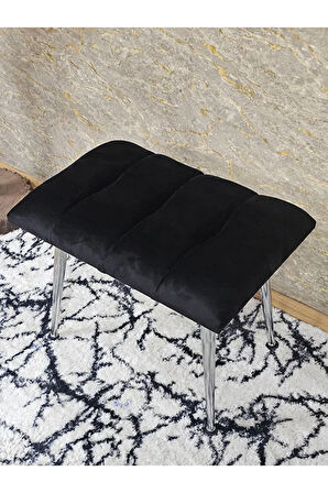 Krom Sivriltme Ayaklı 60 cm Puf Bench - Puf - Bench - Oturak - Mutfak Oturağı - Antre Oturağı Siyah Renk 60 x 40 Boyut/Ebat
