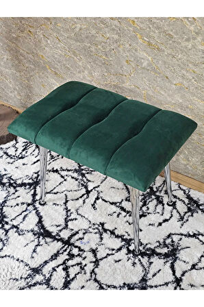 Krom Sivriltme Ayaklı 60 cm Puf Bench - Puf - Bench - Oturak - Mutfak Oturağı - Antre Oturağı Yeşil Renk 60 x 40 Boyut/Ebat