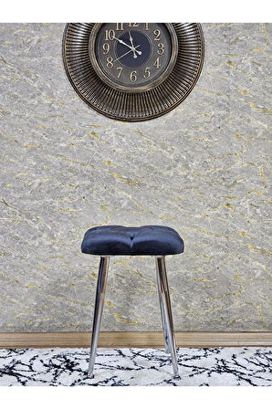 Kare Krom Kaplama Konik Ayaklı Tabure - Oturak - Bar Taburesi - Ayaklı Tabure Füme Renk 48 x 33 Boyut/Ebat