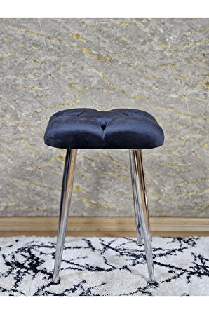 Kare Krom Kaplama Konik Ayaklı Tabure - Oturak - Bar Taburesi - Ayaklı Tabure Füme Renk 48 x 33 Boyut/Ebat