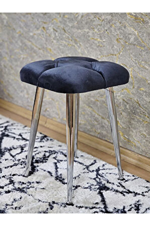 Kare Krom Kaplama Konik Ayaklı Tabure - Oturak - Bar Taburesi - Ayaklı Tabure Füme Renk 48 x 33 Boyut/Ebat