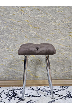 Kare Krom Kaplama Konik Ayaklı Tabure - Oturak - Bar Taburesi - Ayaklı Tabure Kahverengi Renk 48 x 33 Boyut/Ebat