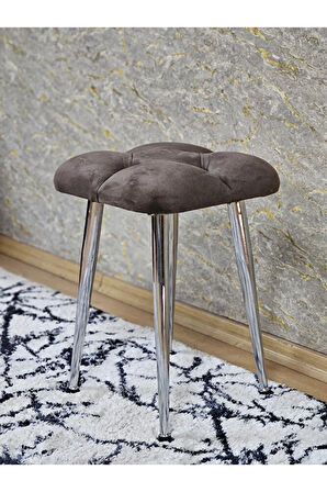 Kare Krom Kaplama Konik Ayaklı Tabure - Oturak - Bar Taburesi - Ayaklı Tabure Kahverengi Renk 48 x 33 Boyut/Ebat