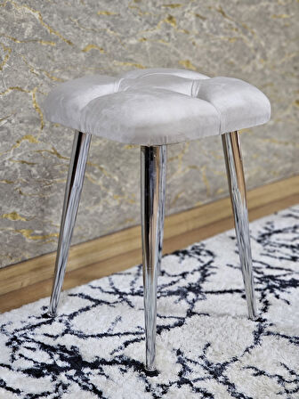 Kare Krom Kaplama Konik Ayaklı Tabure - Oturak - Bar Taburesi - Ayaklı Tabure Krem Renk 48 x 33 Boyut/Ebat