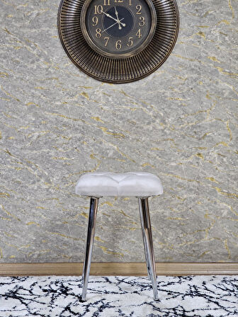 Kare Krom Kaplama Konik Ayaklı Tabure - Oturak - Bar Taburesi - Ayaklı Tabure Krem Renk 48 x 33 Boyut/Ebat