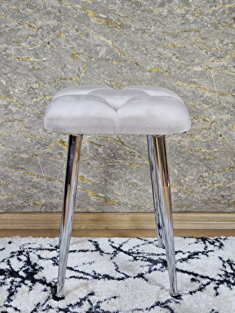 Kare Krom Kaplama Konik Ayaklı Tabure - Oturak - Bar Taburesi - Ayaklı Tabure Krem Renk 48 x 33 Boyut/Ebat