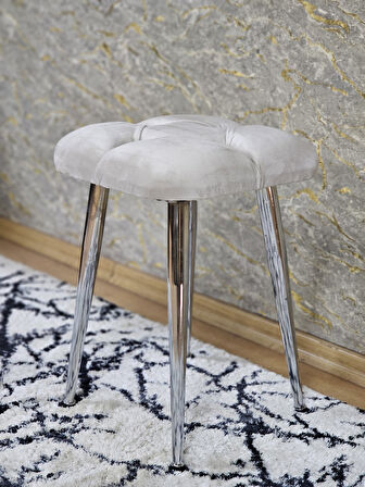 Kare Krom Kaplama Konik Ayaklı Tabure - Oturak - Bar Taburesi - Ayaklı Tabure Krem Renk 48 x 33 Boyut/Ebat