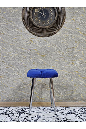 Kare Krom Kaplama Konik Ayaklı Tabure - Oturak - Bar Taburesi - Ayaklı Tabure Mavi Renk 48 x 33 Boyut/Ebat