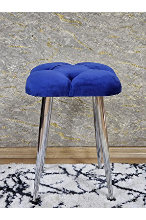 Kare Krom Kaplama Konik Ayaklı Tabure - Oturak - Bar Taburesi - Ayaklı Tabure Mavi Renk 48 x 33 Boyut/Ebat