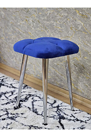 Kare Krom Kaplama Konik Ayaklı Tabure - Oturak - Bar Taburesi - Ayaklı Tabure Mavi Renk 48 x 33 Boyut/Ebat