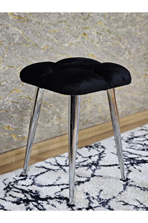 Kare Krom Kaplama Konik Ayaklı Tabure - Oturak - Bar Taburesi - Ayaklı Tabure Siyah Renk 48 x 33 Boyut/Ebat