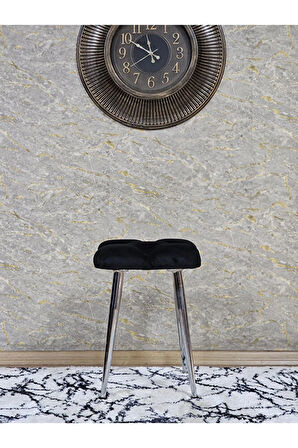 Kare Krom Kaplama Konik Ayaklı Tabure - Oturak - Bar Taburesi - Ayaklı Tabure Siyah Renk 48 x 33 Boyut/Ebat