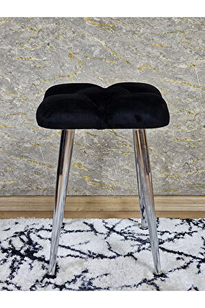 Kare Krom Kaplama Konik Ayaklı Tabure - Oturak - Bar Taburesi - Ayaklı Tabure Siyah Renk 48 x 33 Boyut/Ebat