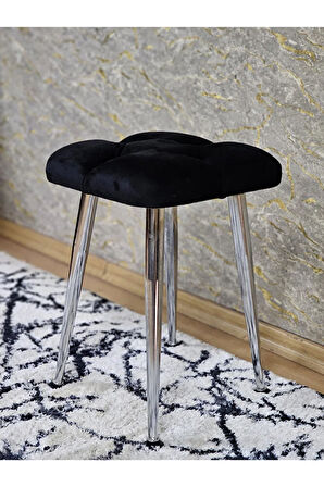 Kare Krom Kaplama Konik Ayaklı Tabure - Oturak - Bar Taburesi - Ayaklı Tabure Siyah Renk 48 x 33 Boyut/Ebat