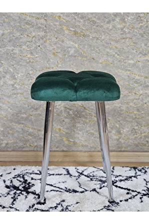 Kare Krom Kaplama Konik Ayaklı Tabure - Oturak - Bar Taburesi - Ayaklı Tabure Yeşil Renk 48 x 33 Boyut/Ebat