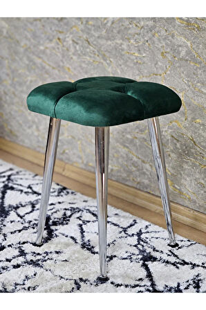 Kare Krom Kaplama Konik Ayaklı Tabure - Oturak - Bar Taburesi - Ayaklı Tabure Yeşil Renk 48 x 33 Boyut/Ebat