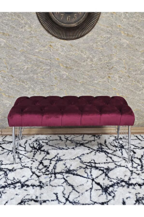 Krom Tel Ayaklı 90 cm Puf Bench - Puf - Bench - Kasalı Oturak - Oturak - Yatak Ucu Puf Bordo Renk 90 x 40 Boyut/Ebat