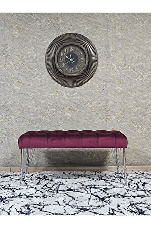 Krom Tel Ayaklı 90 cm Puf Bench - Puf - Bench - Kasalı Oturak - Oturak - Yatak Ucu Puf Bordo Renk 90 x 40 Boyut/Ebat