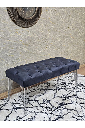 Krom Tel Ayaklı 90 cm Puf Bench - Puf - Bench - Kasalı Oturak - Oturak - Yatak Ucu Puf Füme Renk 90 x 40 Boyut/Ebat